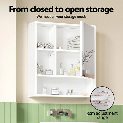 Cefito Bathroom Mirror Cabinet Mirrored Medicine Adjustable Shelf Wall Mounted 560mm White - Mekamart Australia