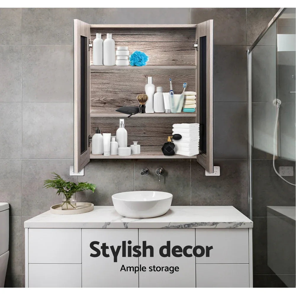 Cefito Bathroom Mirror Cabinet 600x720mm Oak - Mekamart Australia