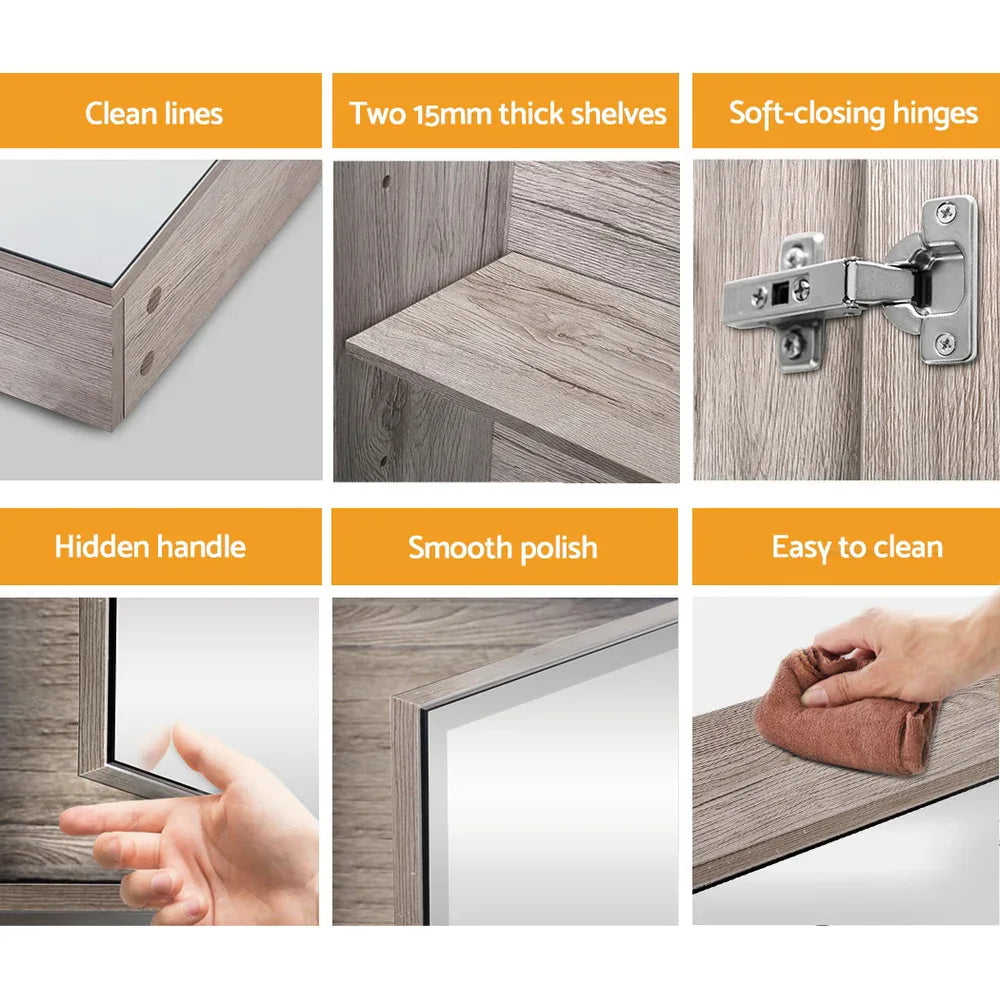 Cefito Bathroom Mirror Cabinet 600x720mm Oak - Mekamart Australia
