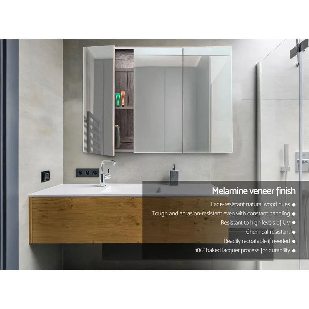 Cefito Bathroom Mirror Cabinet 900x720mm Oak - Mekamart Australia