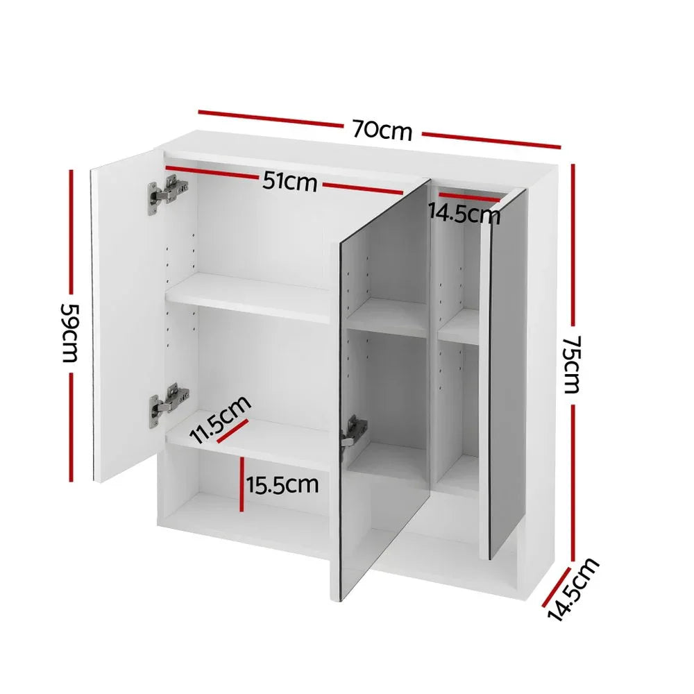 Cefito Bathroom Mirror Cabinet Medicine Adjustable Shelves Wall Hung 700x750mm White - Mekamart Australia