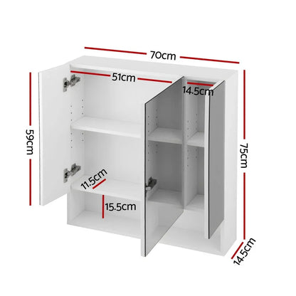 Cefito Bathroom Mirror Cabinet Medicine Adjustable Shelves Wall Hung 700x750mm White - Mekamart Australia