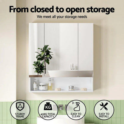 Cefito Bathroom Mirror Cabinet Medicine Adjustable Shelves Wall Hung 700x750mm White - Mekamart Australia