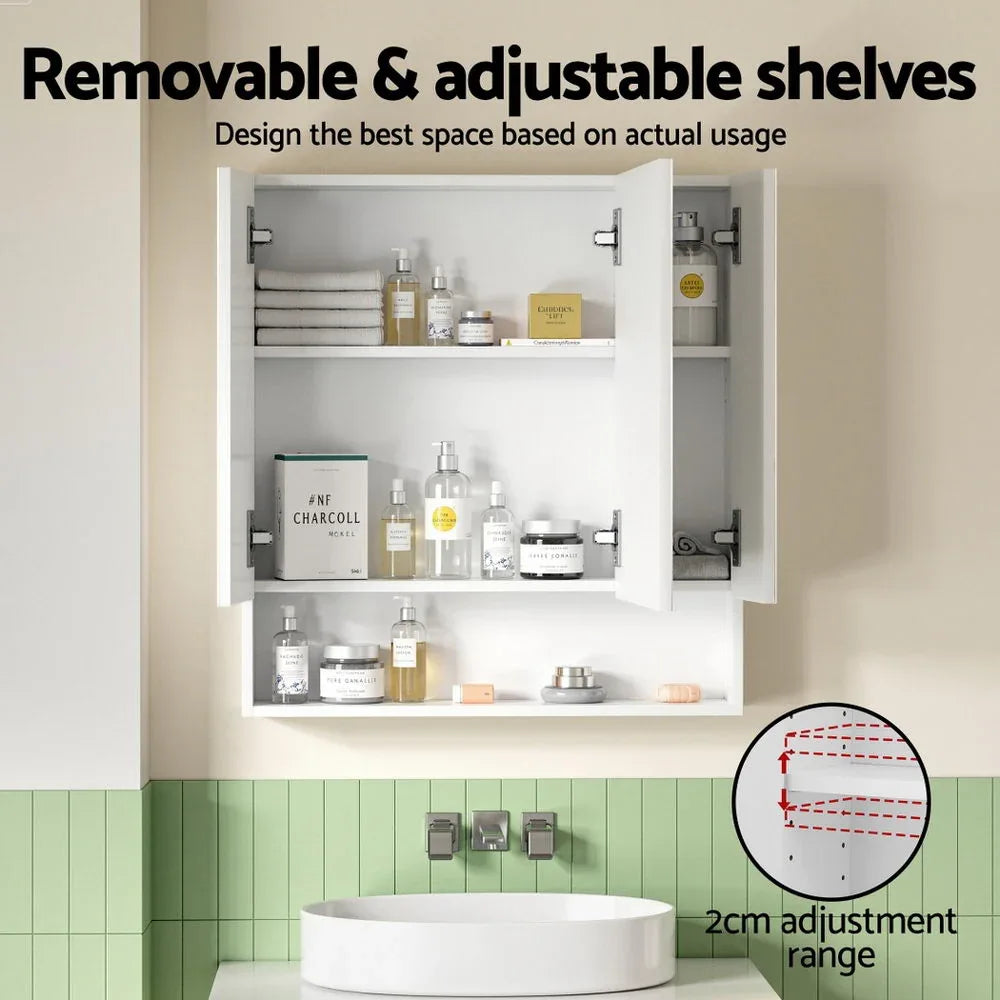 Cefito Bathroom Mirror Cabinet Medicine Adjustable Shelves Wall Hung 700x750mm White - Mekamart Australia