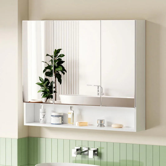 Cefito Bathroom Mirror Cabinet Medicine Adjustable Shelves Wall Hung 900x750mm White - Mekamart Australia