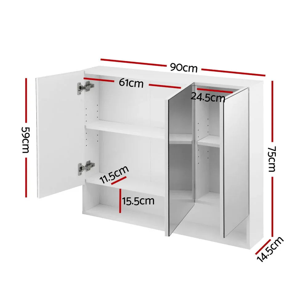 Cefito Bathroom Mirror Cabinet Medicine Adjustable Shelves Wall Hung 900x750mm White - Mekamart Australia