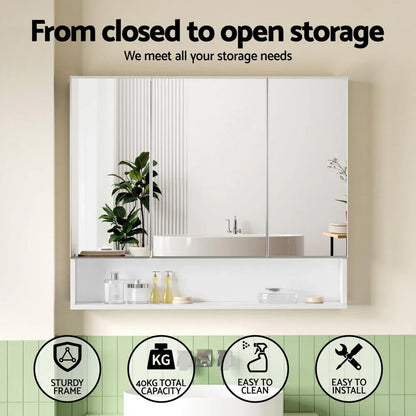 Cefito Bathroom Mirror Cabinet Medicine Adjustable Shelves Wall Hung 900x750mm White - Mekamart Australia