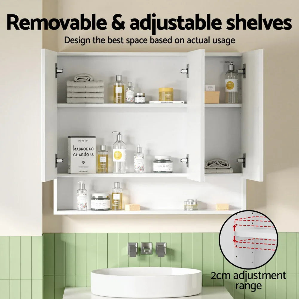 Cefito Bathroom Mirror Cabinet Medicine Adjustable Shelves Wall Hung 900x750mm White - Mekamart Australia