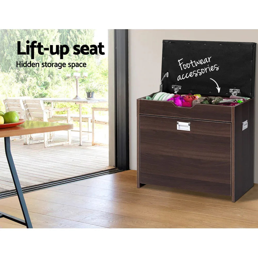 Artiss Shoe Rack Cabinet Bench 3-tier 15 Pairs Walnut - Mekamart Australia
