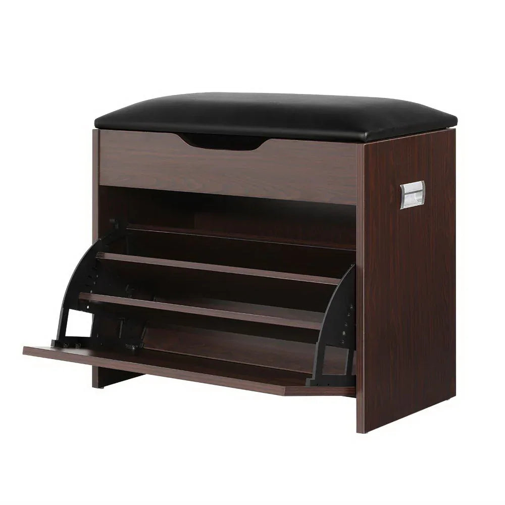 Artiss Shoe Rack Cabinet Bench 3-tier 15 Pairs Walnut - Mekamart Australia