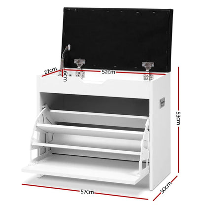 Artiss Shoe Rack Cabinet Bench 3-tier 15 Pairs White - Mekamart Australia
