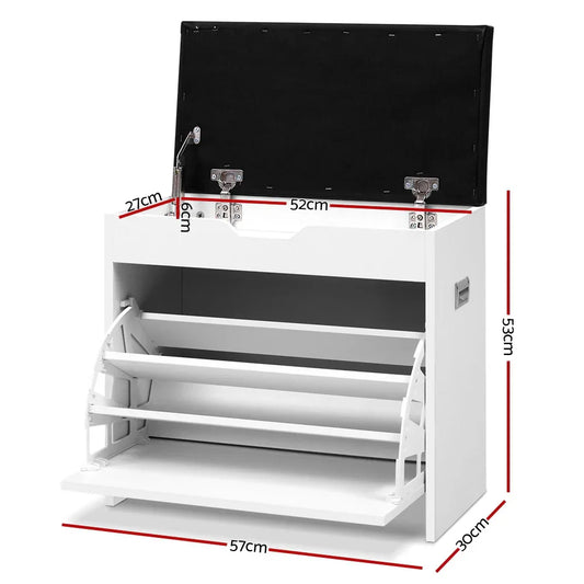 Artiss Shoe Rack Cabinet Bench 3-tier 15 Pairs White - Mekamart Australia