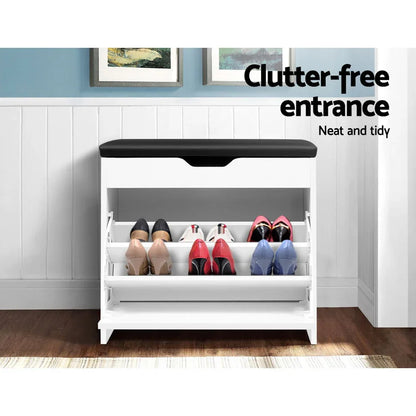 Artiss Shoe Rack Cabinet Bench 3-tier 15 Pairs White - Mekamart Australia
