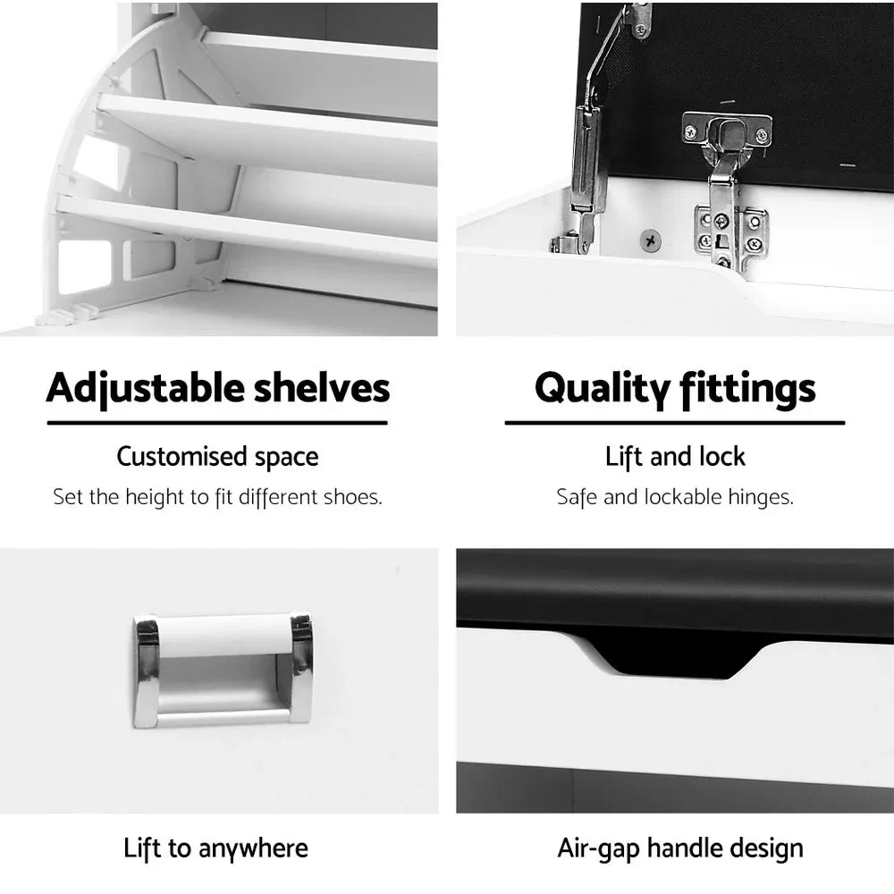 Artiss Shoe Rack Cabinet Bench 3-tier 15 Pairs White - Mekamart Australia