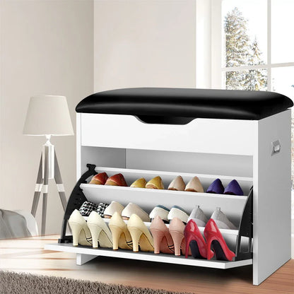 Artiss Shoe Rack Cabinet Bench 3-tier 15 Pairs White - Mekamart Australia