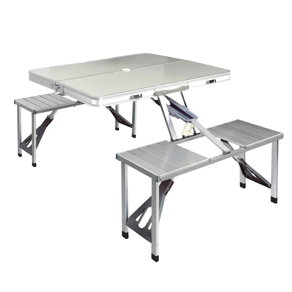 Weisshorn Folding Camping Table Outdoor Picnic BBQ With 2 Bench Chairs Set - Mekamart Australia
