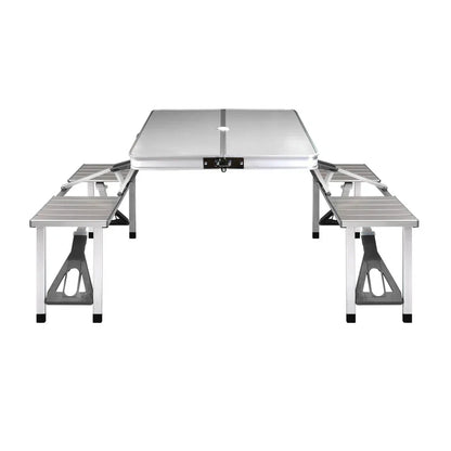 Weisshorn Folding Camping Table Outdoor Picnic BBQ With 2 Bench Chairs Set - Mekamart Australia