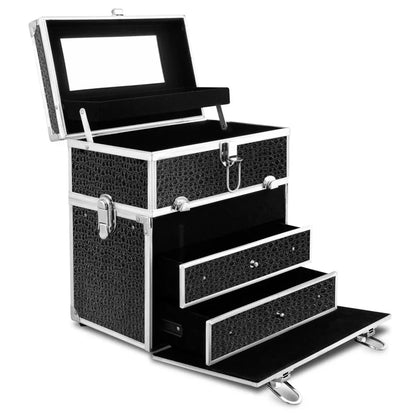 Embellir Portable Cosmetic Beauty Makeup Carry Case with Mirror - Crocodile Black - Mekamart Australia