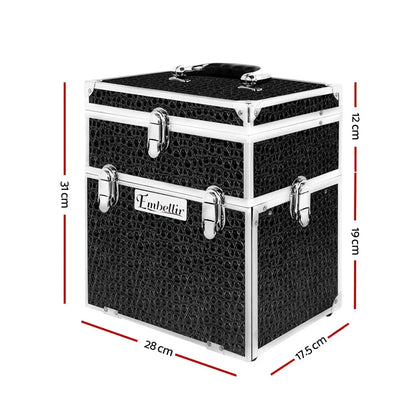 Embellir Portable Cosmetic Beauty Makeup Carry Case with Mirror - Crocodile Black - Mekamart Australia