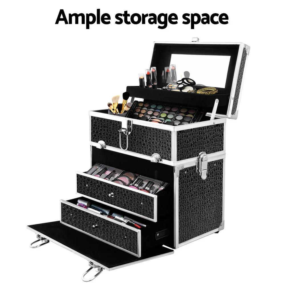 Embellir Portable Cosmetic Beauty Makeup Carry Case with Mirror - Crocodile Black - Mekamart Australia