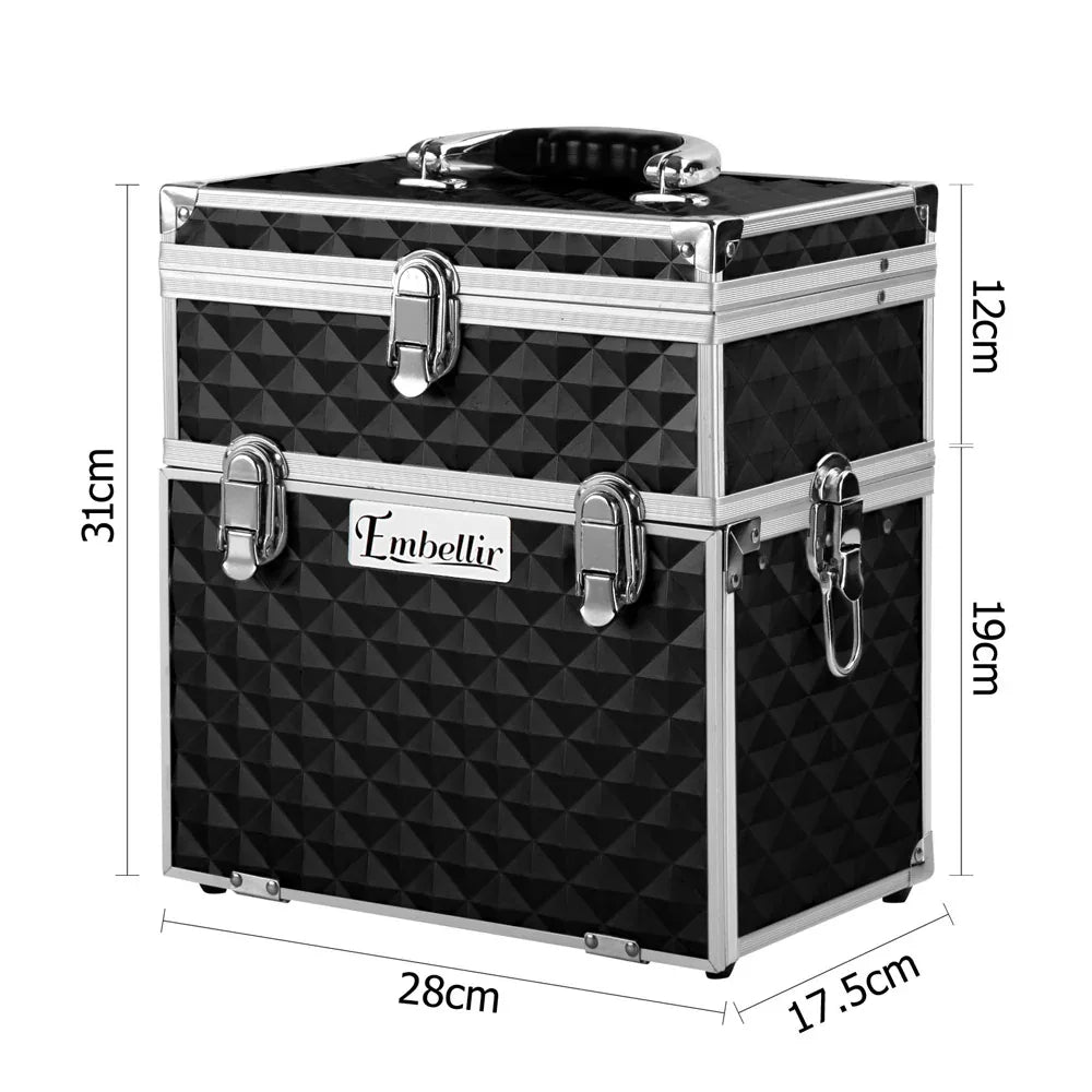 Embellir Portable Cosmetic Beauty Makeup Carry Case with Mirror - Diamond Black - Mekamart Australia