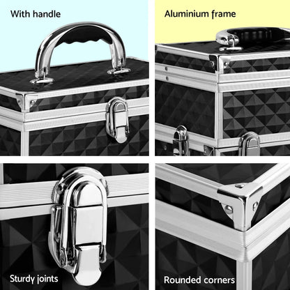 Embellir Portable Cosmetic Beauty Makeup Carry Case with Mirror - Diamond Black - Mekamart Australia