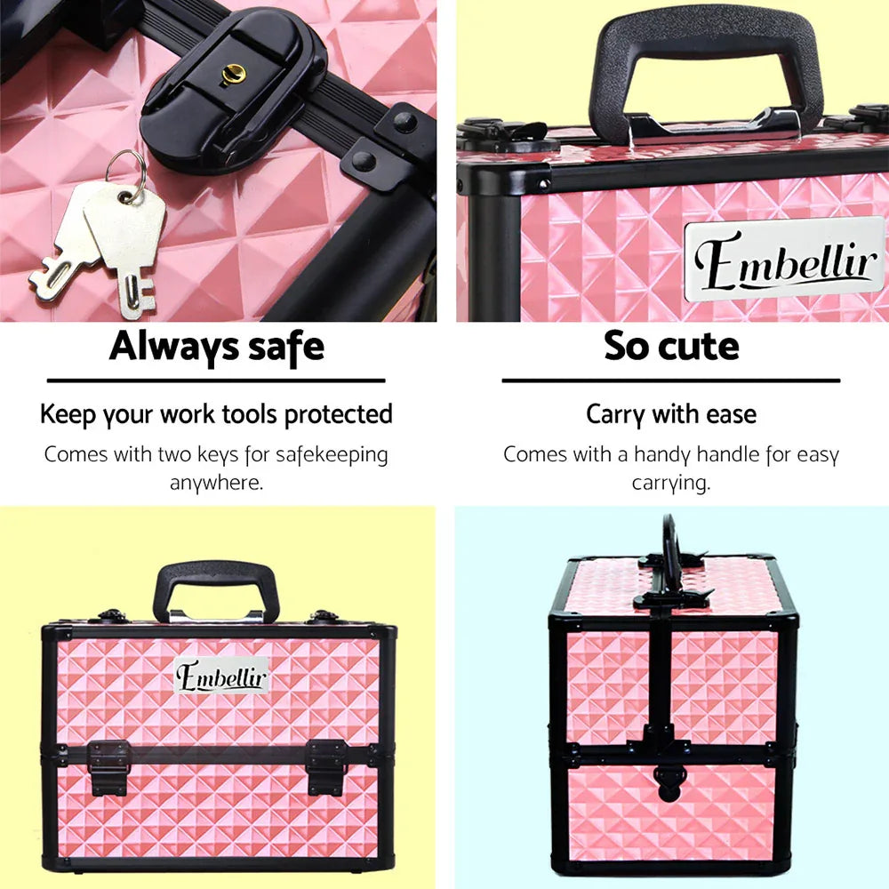Embellir Portable Cosmetic Beauty Makeup Case - Diamond Pink - Mekamart Australia