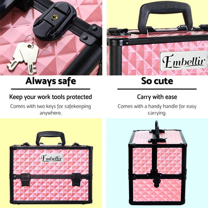 Embellir Portable Cosmetic Beauty Makeup Case - Diamond Pink - Mekamart Australia