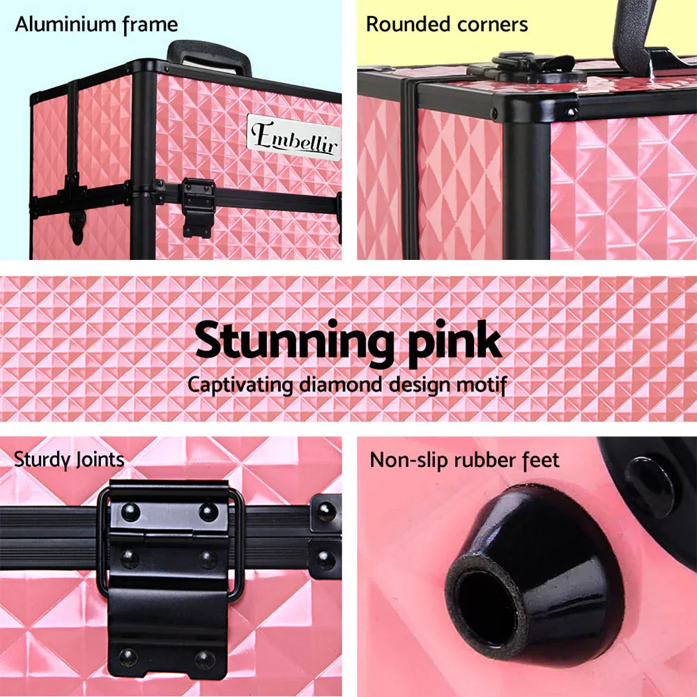 Embellir Portable Cosmetic Beauty Makeup Case - Diamond Pink - Mekamart Australia