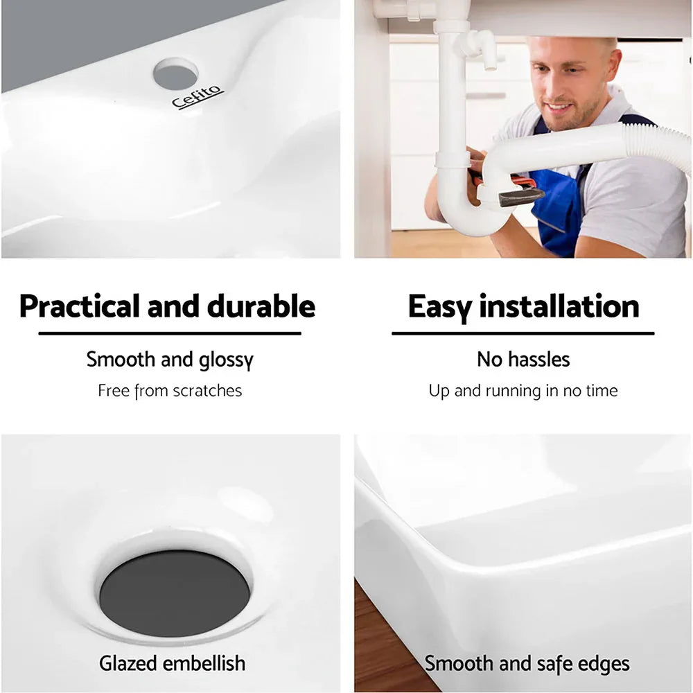 Cefito Bathroom Basin Ceramic Vanity Sink Hand Wash Bowl 48x38cm - Mekamart Australia