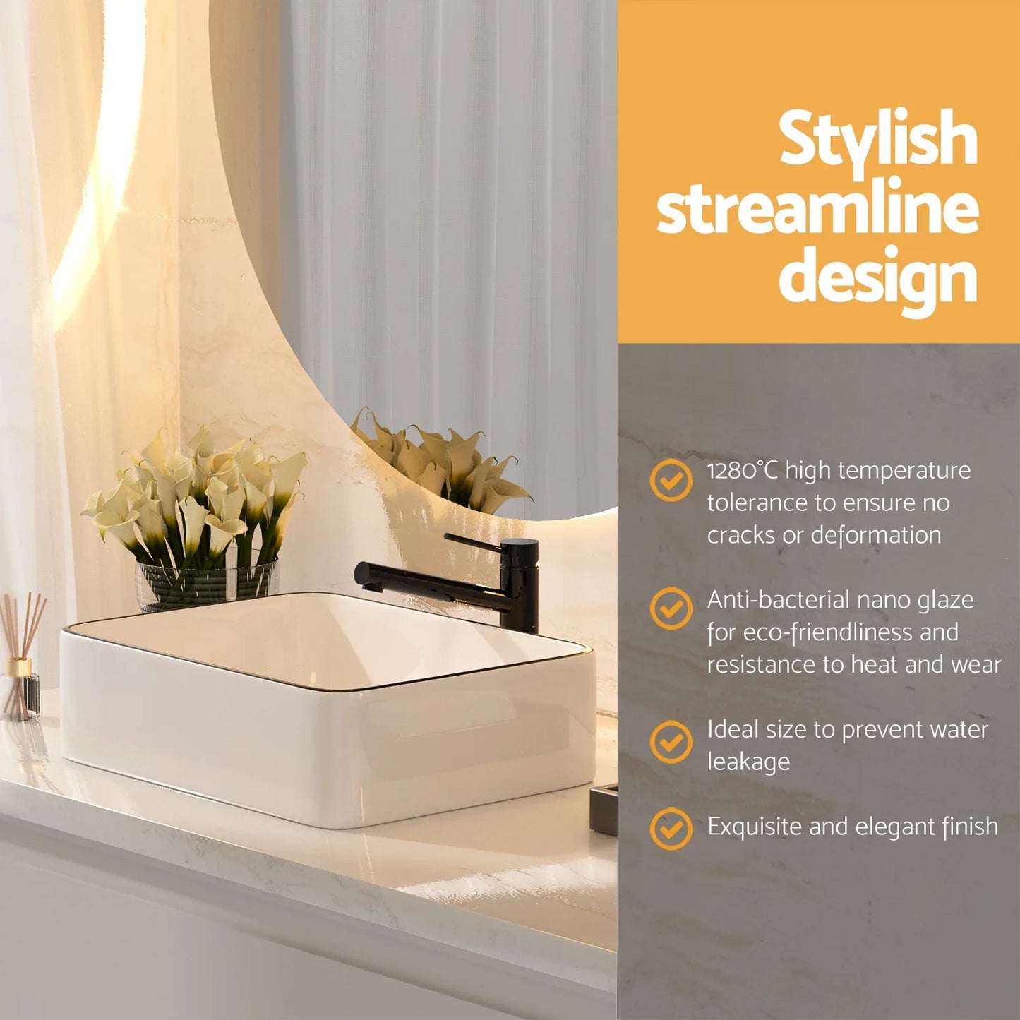 Cefito Bathroom Basin Ceramic Vanity Sink Hand Wash Bowl Above Counter 48x37cm - Mekamart Australia