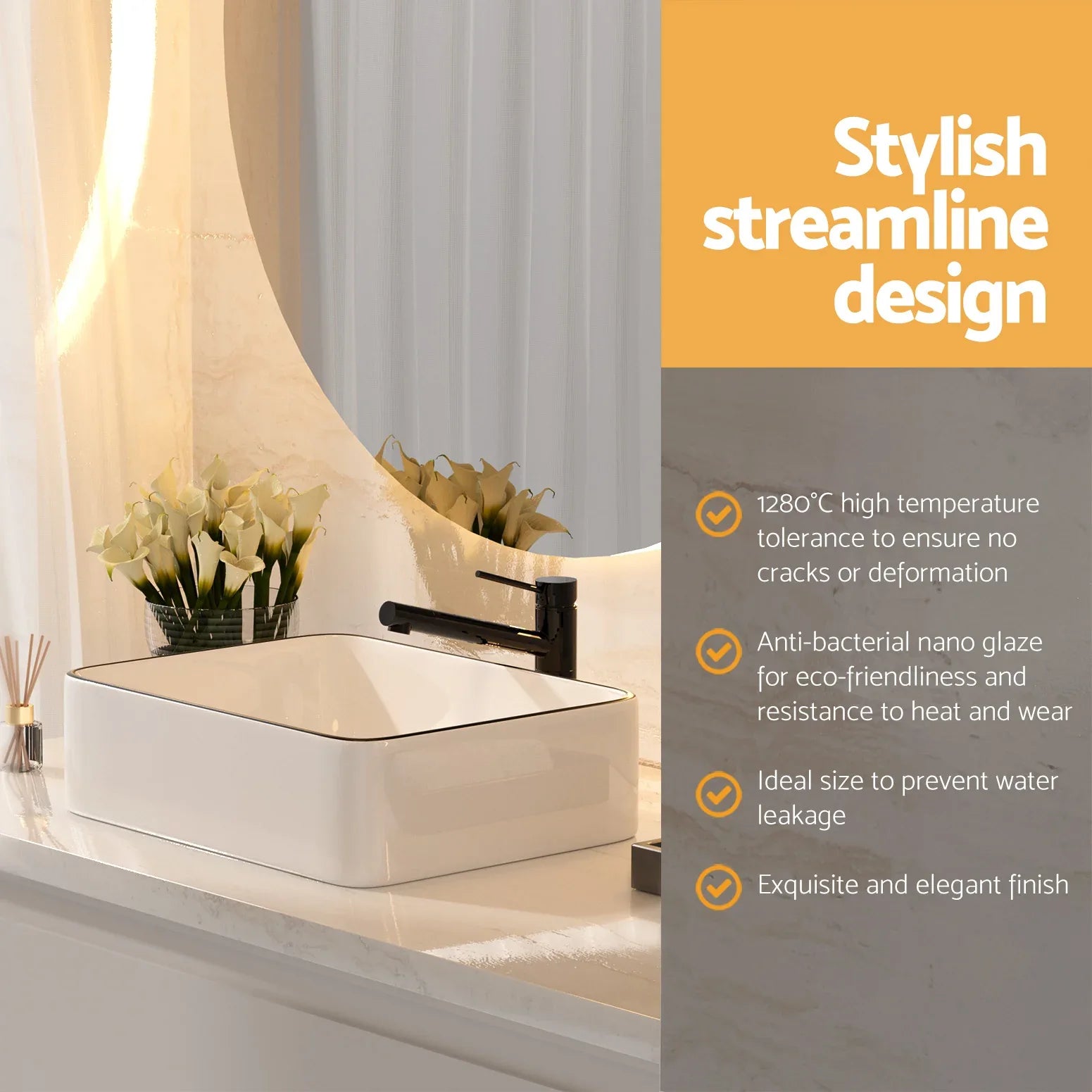Cefito Bathroom Basin Ceramic Vanity Sink Hand Wash Bowl Above Counter 48x37cm - Mekamart Australia