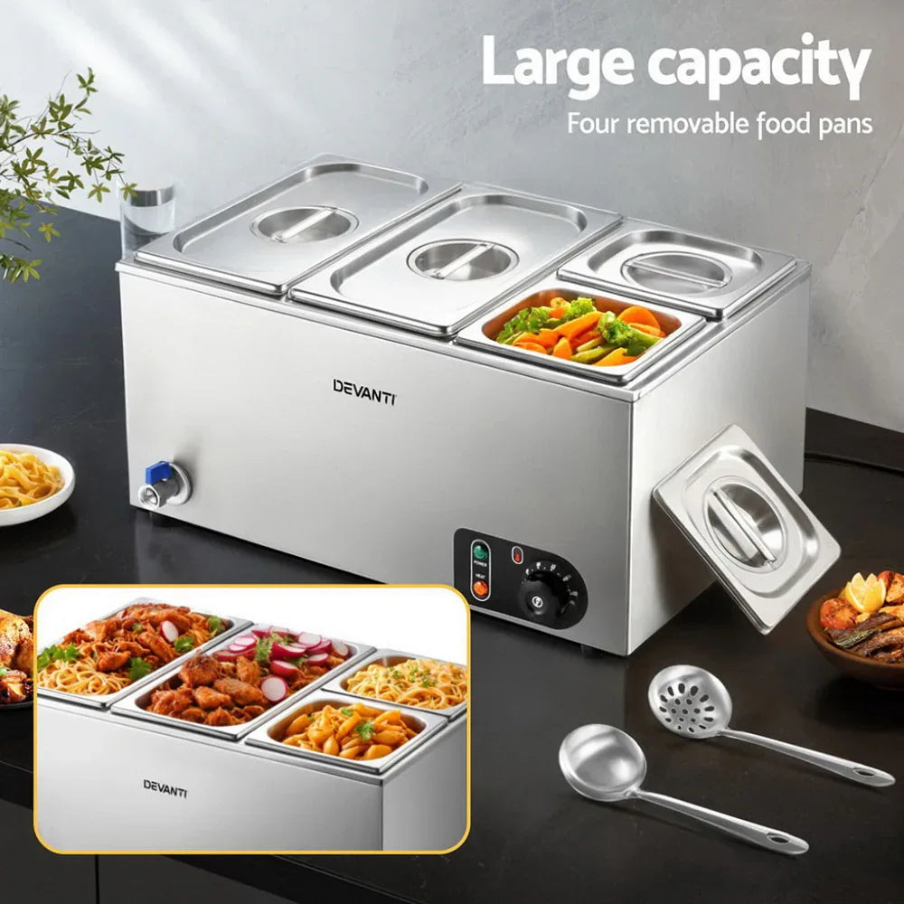 Devanti Commercial Food Warmer Bain Marie 4 Electric Buffet Pans - Mekamart Australia