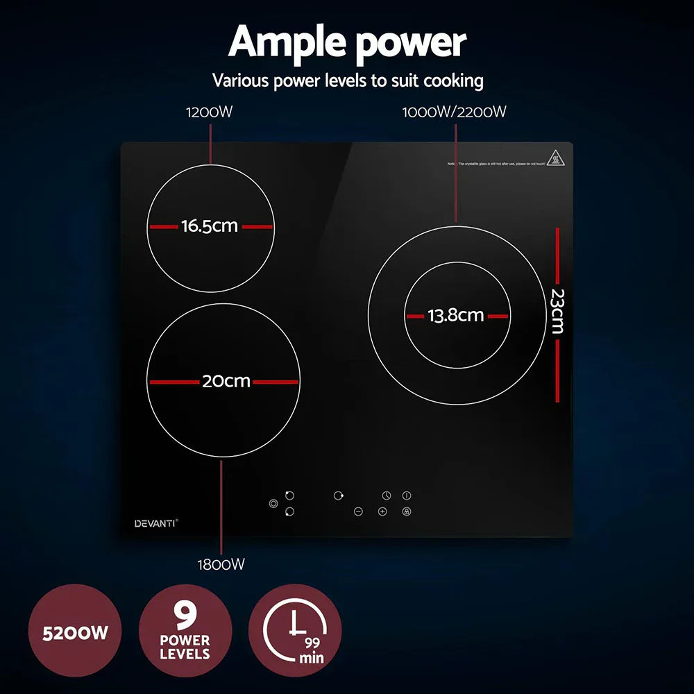 Devanti Electric Ceramic Cooktop 60cm Kitchen Cooker 4 Burner Hob Touch Control 5200W - Mekamart Australia