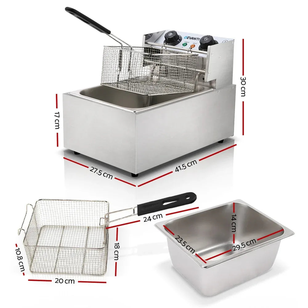 Devanti 10L Electric Commercial Deep Fryer Single Basket 2200W - Mekamart Australia