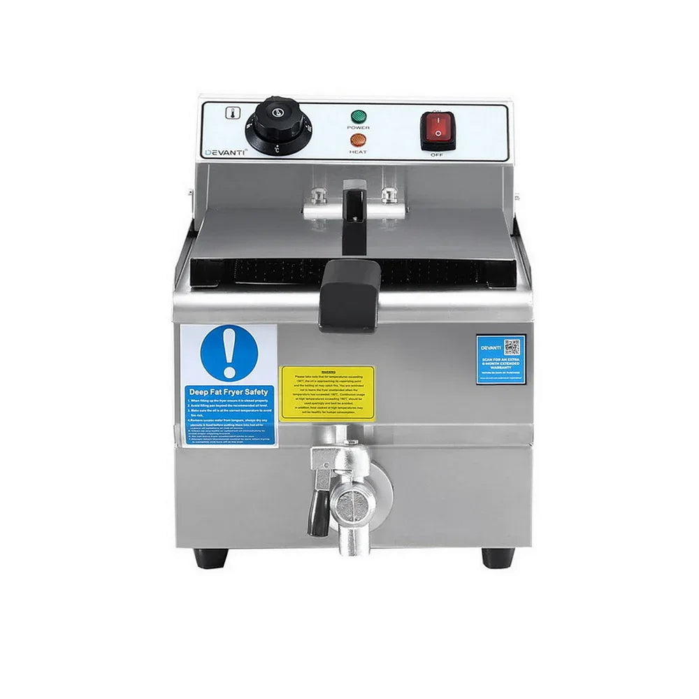 Devanti 3000W Electric Deep Fryer 10L Stainless Steel Fryer w/ Basket & Lid - Mekamart Australia