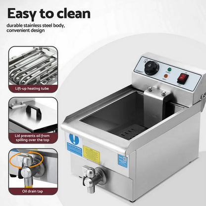 Devanti 3000W Electric Deep Fryer 10L Stainless Steel Fryer w/ Basket & Lid - Mekamart Australia