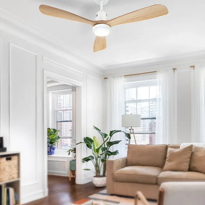 Devanti 52'' Ceiling Fan AC Motor LED Light Remote - Light Wood - Mekamart Australia