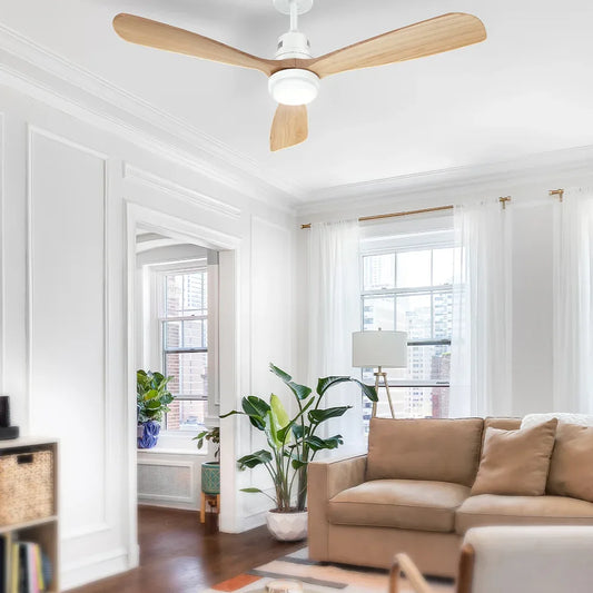 Devanti 52'' Ceiling Fan AC Motor LED Light Remote - Light Wood - Mekamart Australia