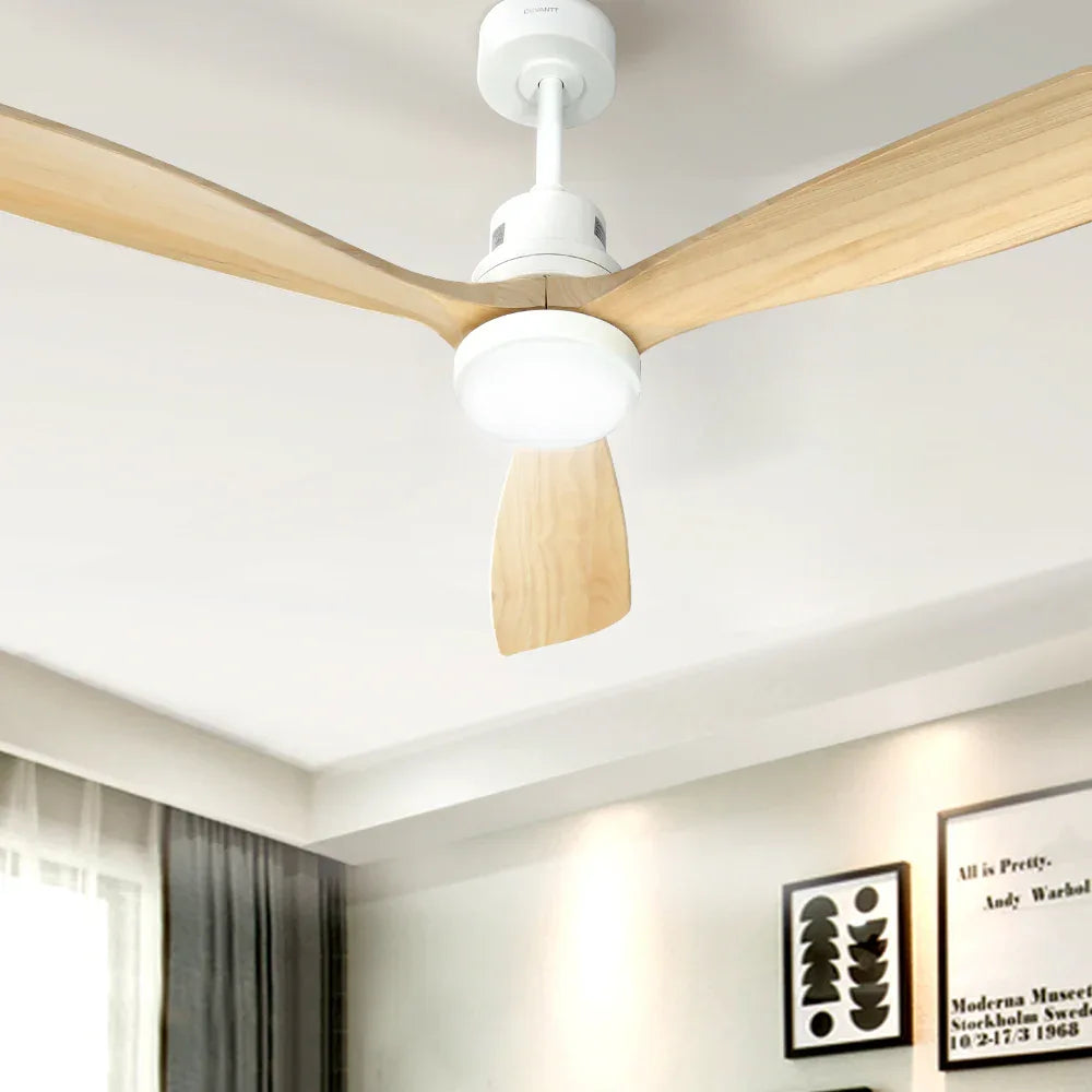 Devanti 52'' Ceiling Fan AC Motor LED Light Remote - Light Wood - Mekamart Australia
