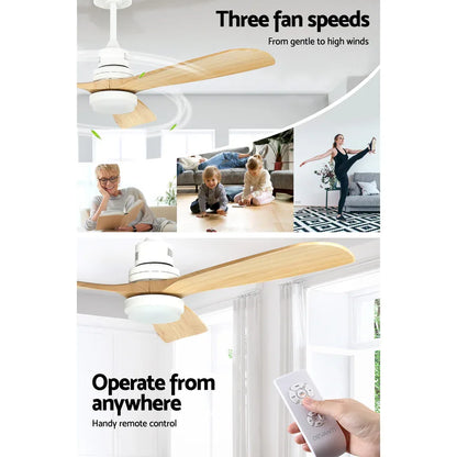 Devanti 52'' Ceiling Fan AC Motor LED Light Remote - Light Wood - Mekamart Australia