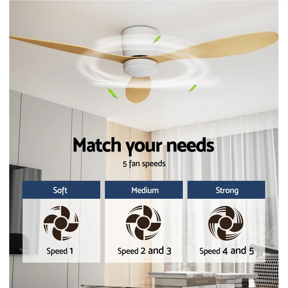 Devanti 52'' Ceiling Fan DC Motor w/Light w/Remote - Light Wood - Mekamart Australia