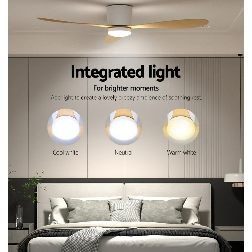 Devanti 52'' Ceiling Fan DC Motor w/Light w/Remote - Light Wood - Mekamart Australia