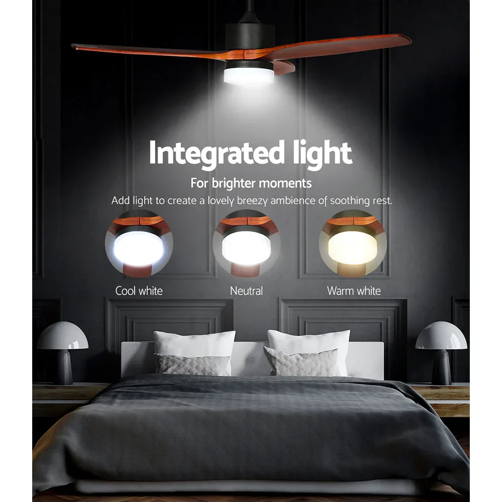 Devanti 52'' Ceiling Fan AC Motor 3 Blades w/Light - Dark Wood - Mekamart Australia