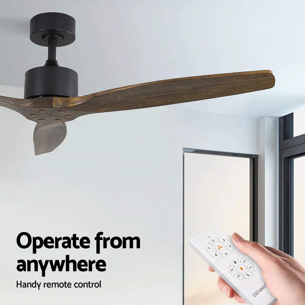 Devanti 52'' Ceiling Fan AC Motor 3 Blades w/Remote - Dark Wood - Mekamart Australia