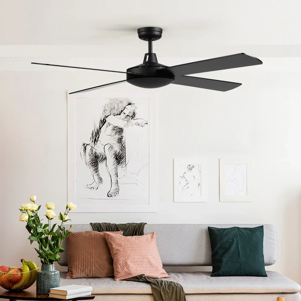 Devanti 52'' Ceiling Fan DC Motor 4 Blades w/Remote - Black - Mekamart Australia
