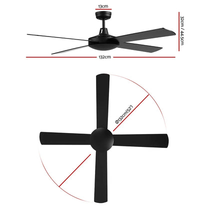 Devanti 52'' Ceiling Fan DC Motor 4 Blades w/Remote - Black - Mekamart Australia