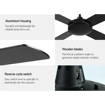 Devanti 52'' Ceiling Fan DC Motor 4 Blades w/Remote - Black - Mekamart Australia