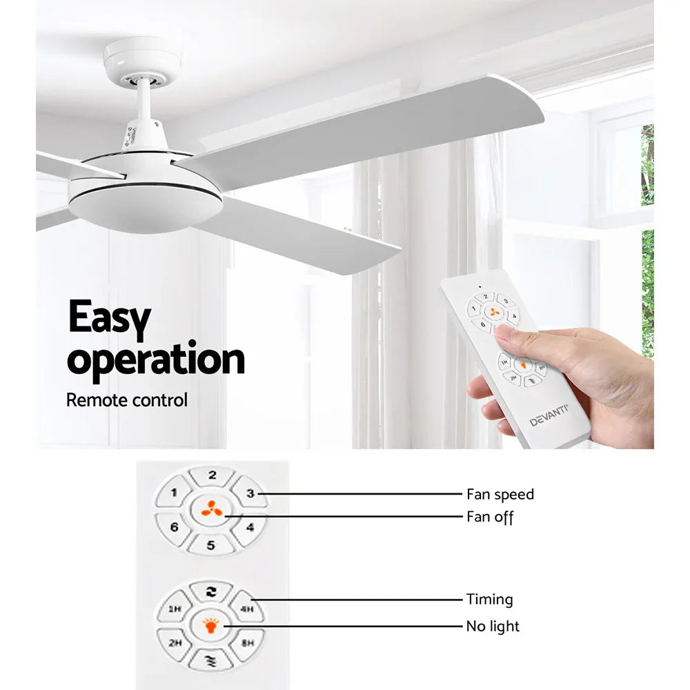 Devanti 52'' Ceiling Fan DC Motor 4 Blades w/Remote - White - Mekamart Australia