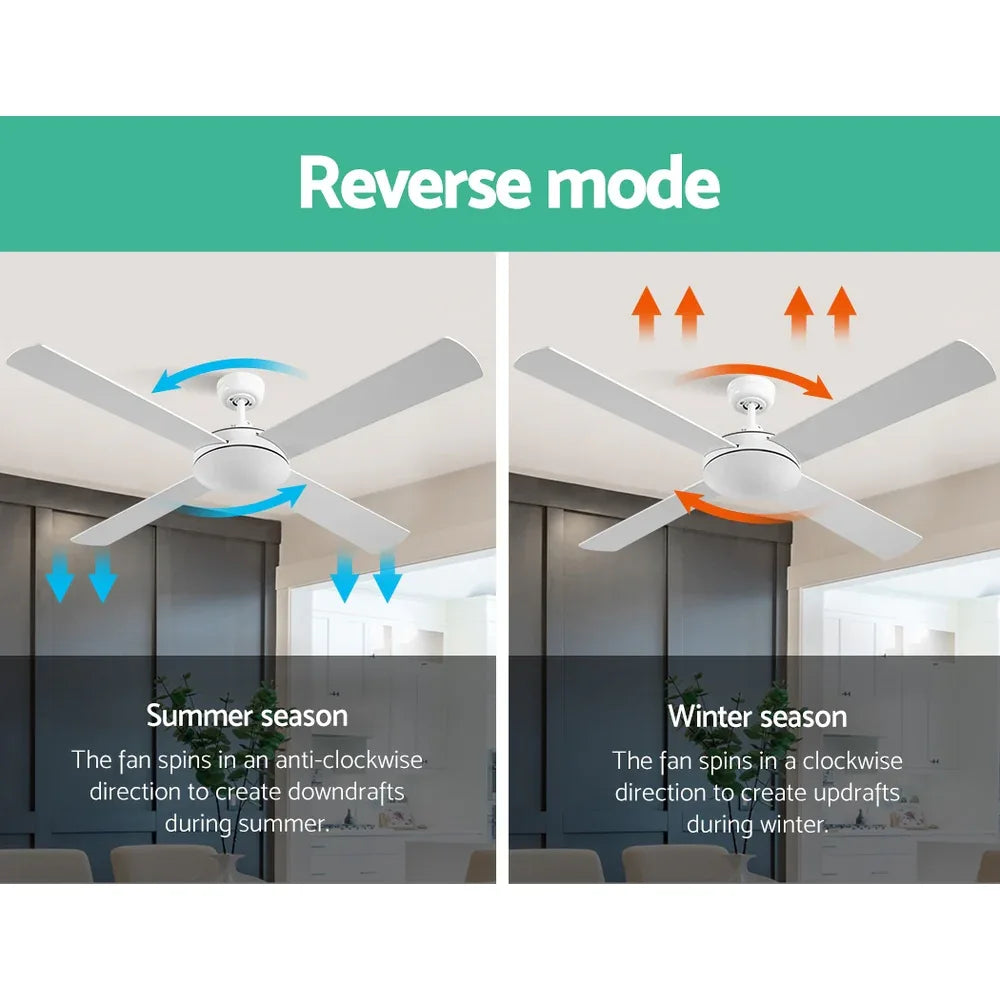 Devanti 52'' Ceiling Fan DC Motor 4 Blades w/Remote - White - Mekamart Australia